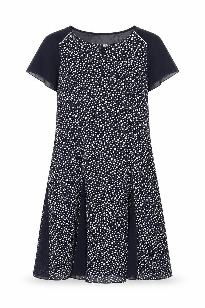 Afibel Womens Blue Polka Dot Polyester Trapeze & Swing Size 12 Round Neck Zip