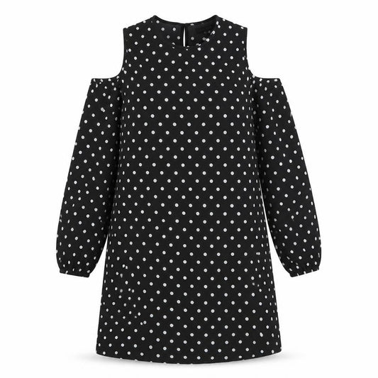 New Look Womens Black Polka Dot Polyester A-Line Size 12 Round Neck Button - Cold Shoulder