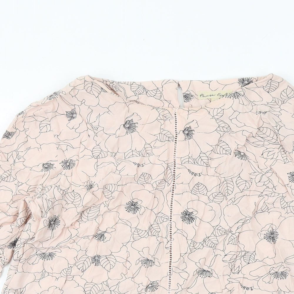 Phase Eight Womens Pink Floral Polyester Basic Blouse Size 12 Boat Neck