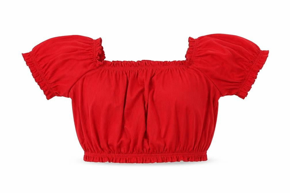 H&M Womens Red Polyester Cropped Blouse Size S Square Neck