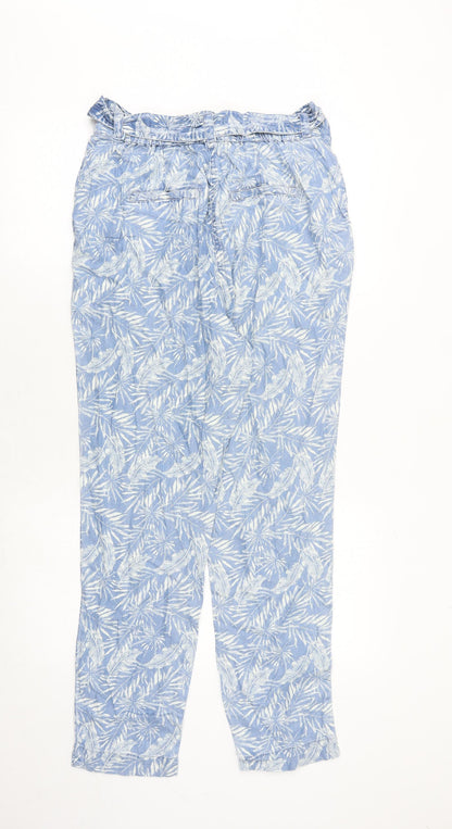 Next Womens Blue Geometric Lyocell Carpenter Trousers Size 10 Regular Tie - Leaf Pattern
