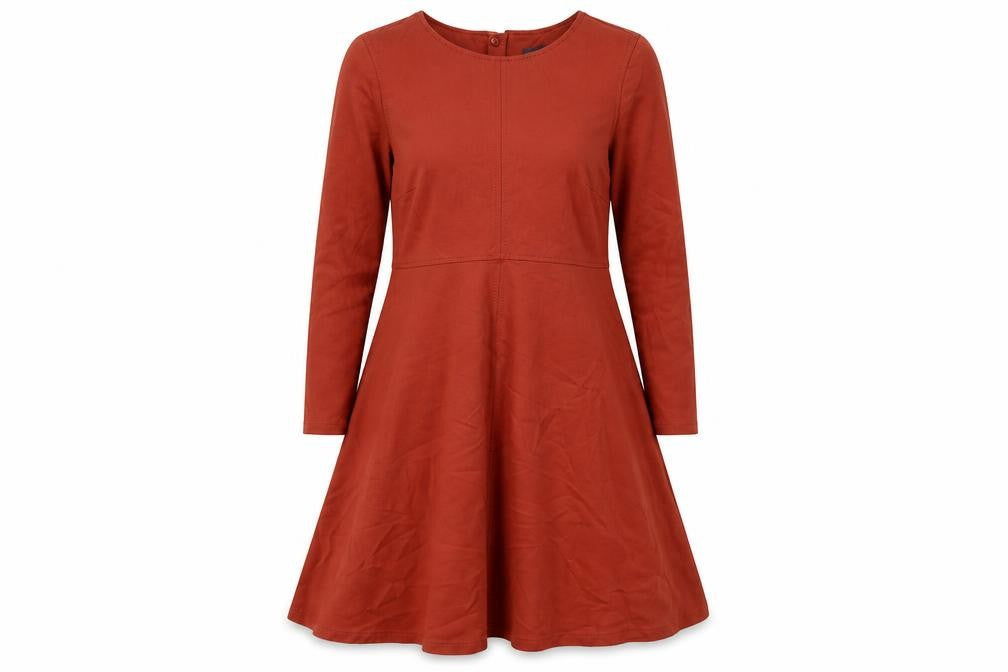 Marks & Spencer Womens Orange Viscose Fit & Flare Size 12 Round Neck Zip
