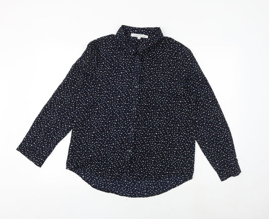 Contemplay Womens Blue Geometric Polyester Basic Button-Up Size L Collared