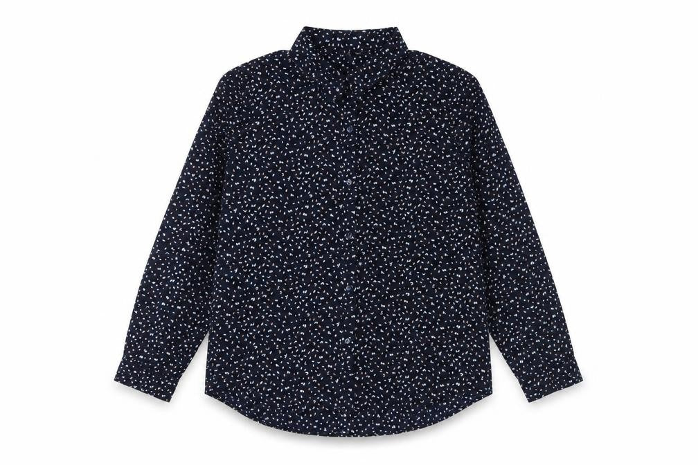Contemplay Womens Blue Geometric Polyester Basic Button-Up Size L Collared