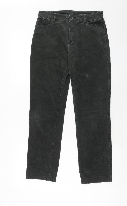 Marks and Spencer Womens Green Cotton Trousers Size 30 in Regular Zip