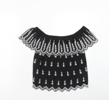 Additional front view of Miss Selfridge women’s black polyester basic blouse, size UK 10, off the shoulder
