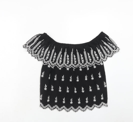 Miss Selfridge Womens Black Polyester Basic Blouse Size 10 Off the Shoulder