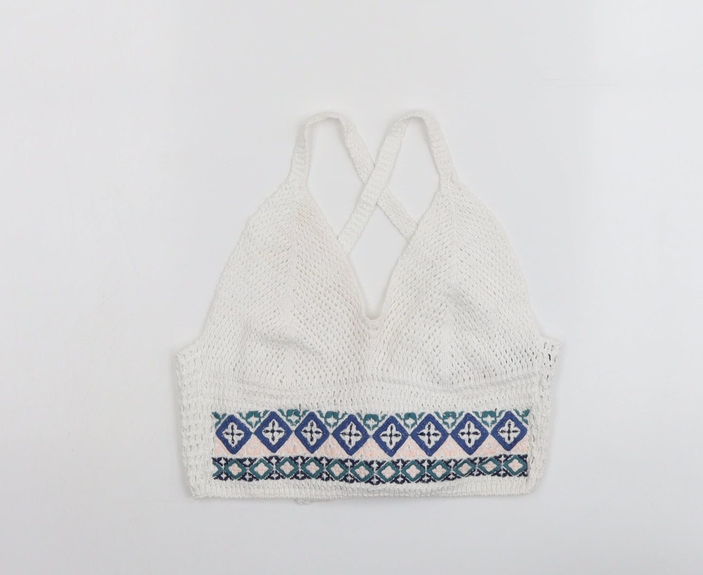 Topshop Womens White Cotton Cropped Tank Size 6 V-Neck