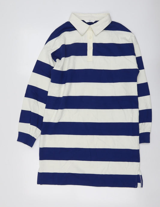Marks and Spencer Girls Blue Striped Cotton A-Line Size 12-13 Years Collared Button