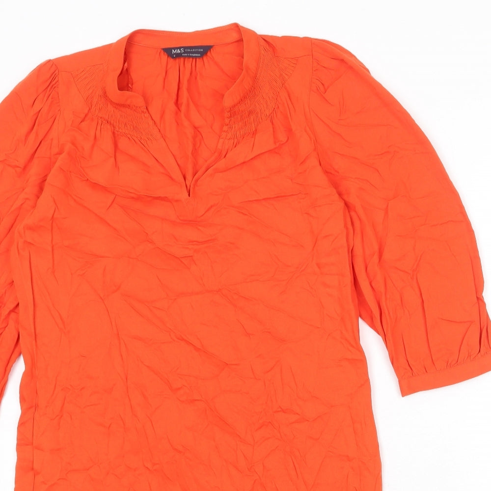 Marks and Spencer Womens Orange Viscose A-Line Size 6 V-Neck Pullover