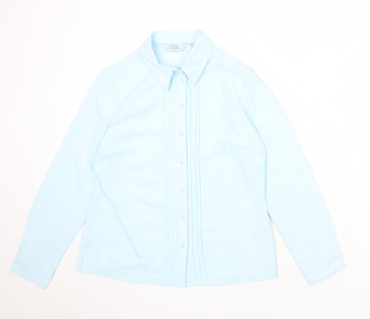 EWM Womens Blue Polyester Basic Button-Up Size 10 Collared