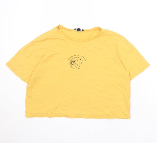 New Look Womens Yellow 100% Cotton Basic T-Shirt Size 12 Round Neck - To The Moon And Back