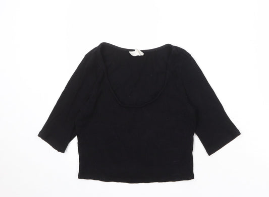 H&M Womens Black Viscose Basic T-Shirt Size M Scoop Neck