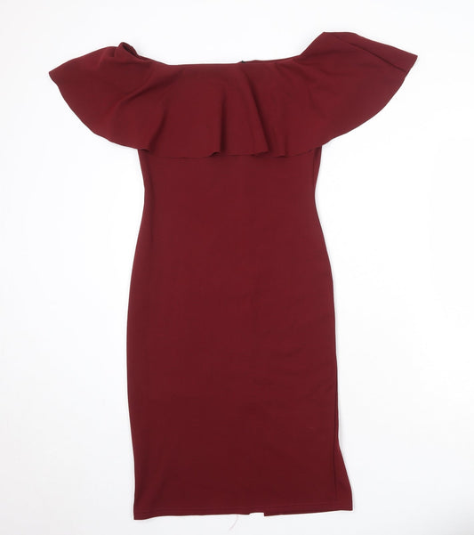 Izabel Womens Red Polyester Bodycon Size 12 Off the Shoulder Pullover