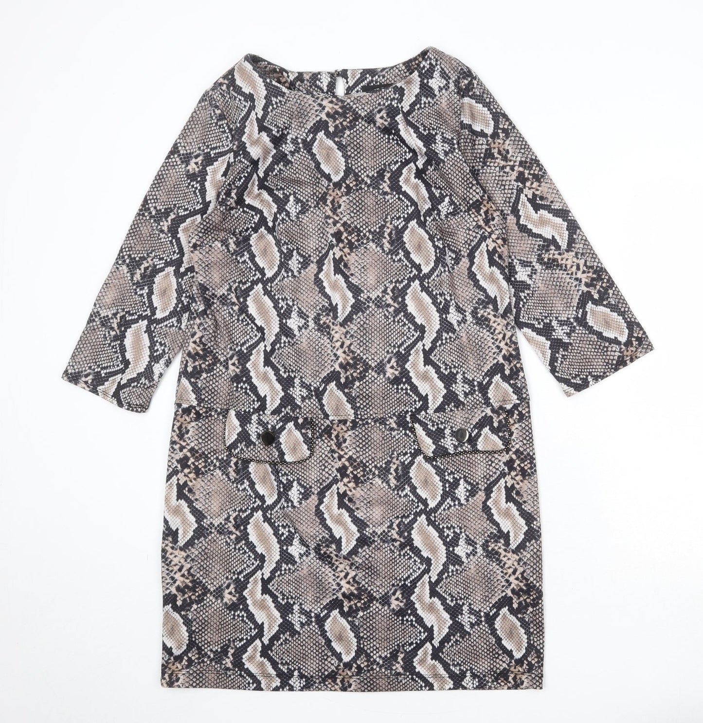Wallis Womens Multicoloured Animal Print Polyester A-Line Size 8 Round Neck Button - Snakeskin Pattern