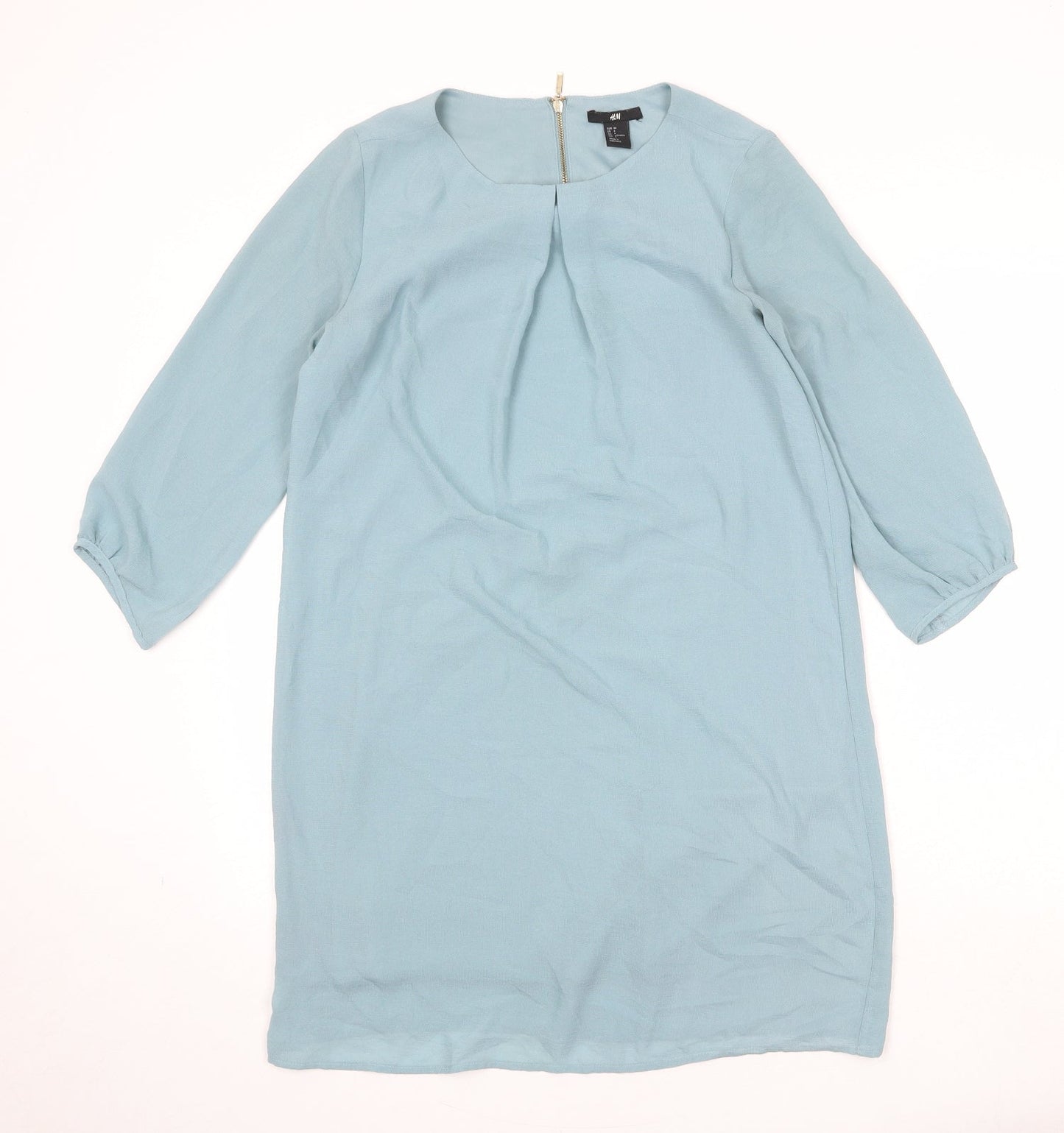 H&M Womens Blue Polyester A-Line Size 8 Round Neck Zip