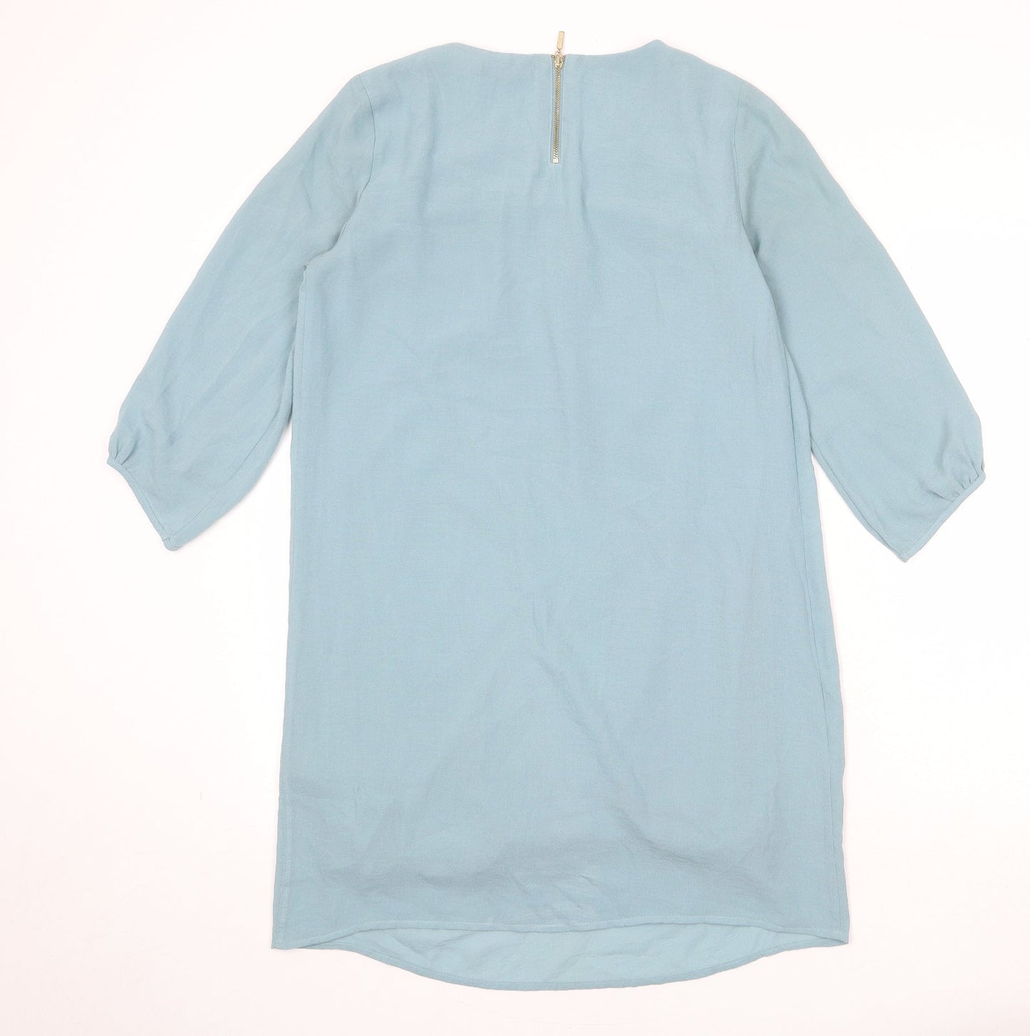 H&M Womens Blue Polyester A-Line Size 8 Round Neck Zip