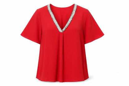 Dorothy Perkins Womens Red Polyester Basic Blouse Size 8 V-Neck