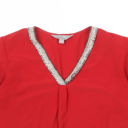 Dorothy Perkins Womens Red Polyester Basic Blouse Size 8 V-Neck