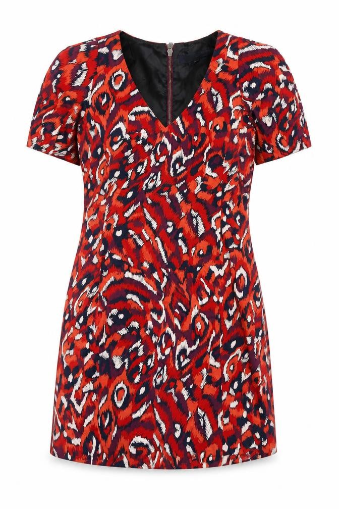 French Connection Womens Multicoloured Geometric Cotton A-Line Size 8 V-Neck Zip