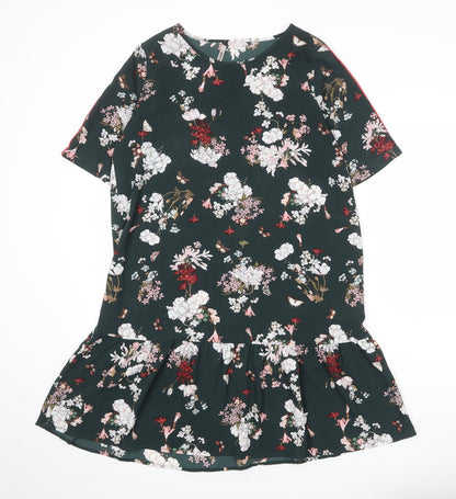 Additional front view of Only women’s green floral polyester skater dress, size UK 8, round neck pullover