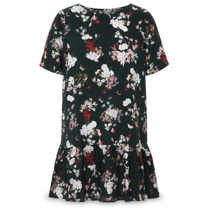 Front view of Only women’s green floral polyester skater dress, size UK 8, round neck pullover