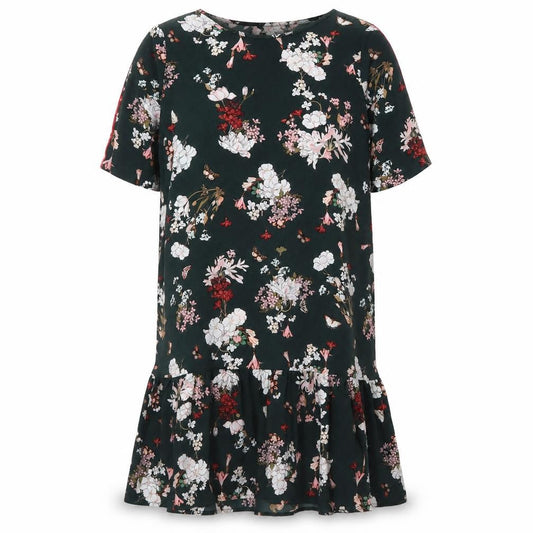 Only Womens Green Floral Polyester Skater Dress Size 8 Round Neck Pullover