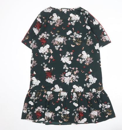 Back view of Only women’s green floral polyester skater dress, size UK 8, round neck pullover