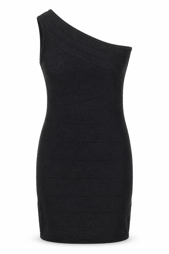 WOW Couture Womens Black Viscose A-Line Size L One Shoulder Zip