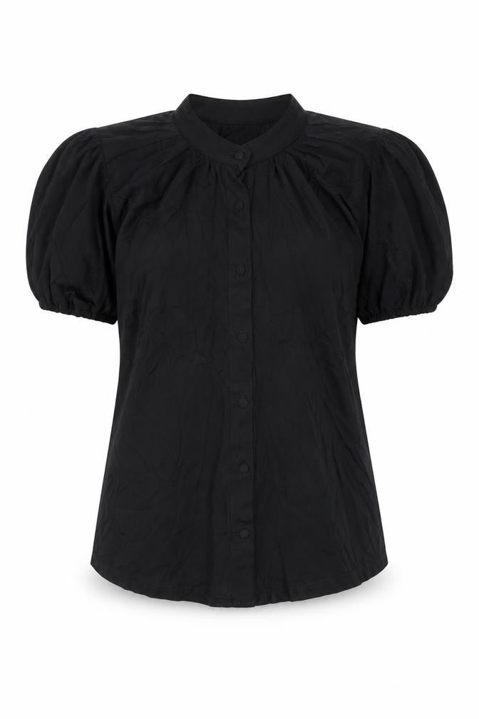 Zara Womens Black Polyester Basic Button-Up Size M Round Neck