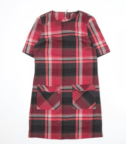 Next Womens Multicoloured Plaid Polyester Shift Size 8 Round Neck Zip