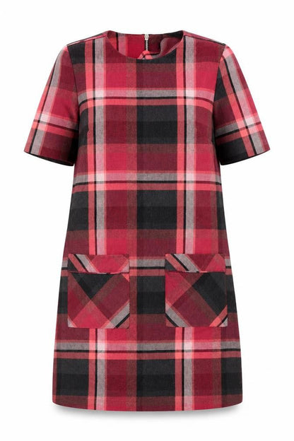 Next Womens Multicoloured Plaid Polyester Shift Size 8 Round Neck Zip