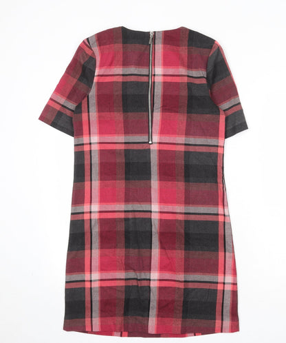 Next Womens Multicoloured Plaid Polyester Shift Size 8 Round Neck Zip