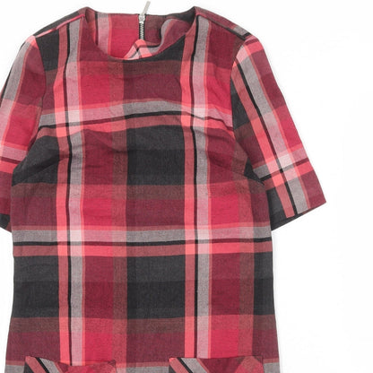 Next Womens Multicoloured Plaid Polyester Shift Size 8 Round Neck Zip