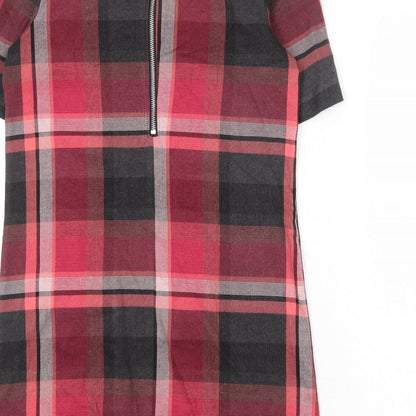 Next Womens Multicoloured Plaid Polyester Shift Size 8 Round Neck Zip