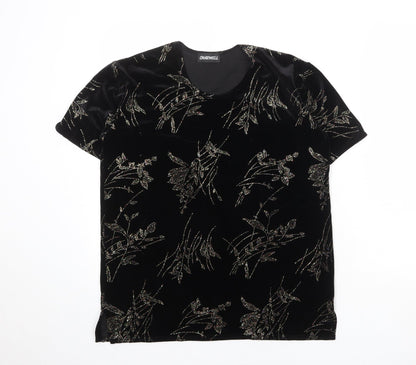 Charmell Womens Black Geometric Polyester Basic T-Shirt Size M Round Neck