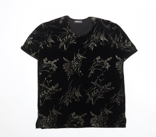 Charmell Womens Black Geometric Polyester Basic T-Shirt Size M Round Neck