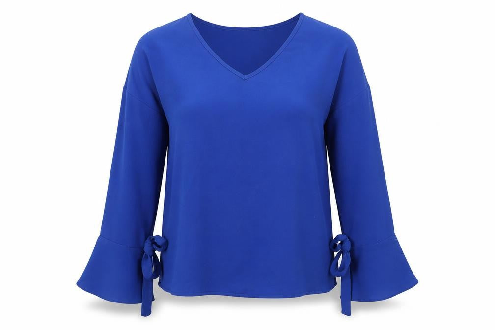 Rage Womens Blue Polyester Basic Blouse Size 8 V-Neck