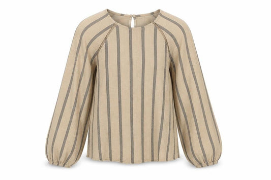 Marks and Spencer Womens Brown Striped Polyester Basic Blouse Size 6 Round Neck