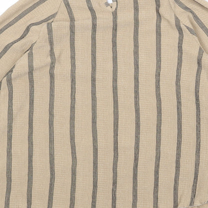 Marks & Spencer Womens Brown Striped Polyester Basic Blouse Size 6 Round Neck
