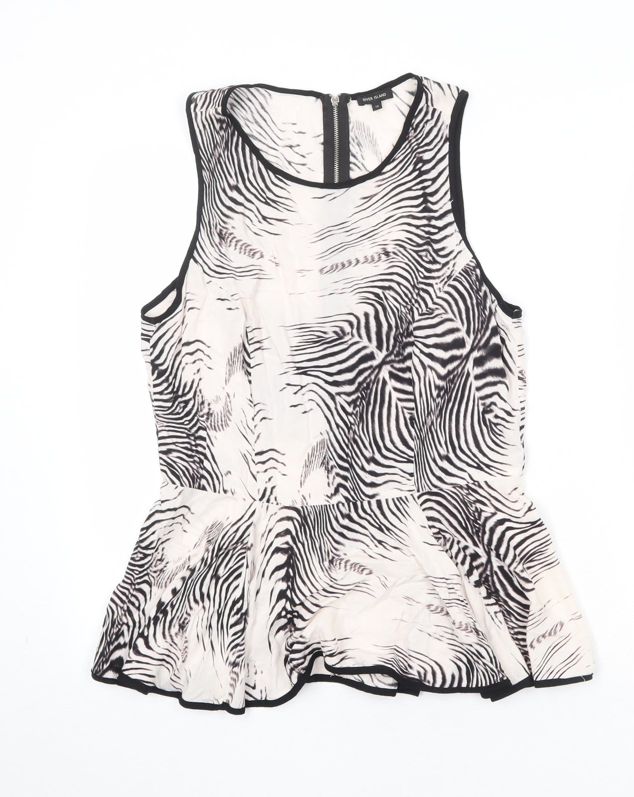 River Island Womens Ivory Animal Print Viscose Basic Blouse Size 12 Round Neck - Zebra Print