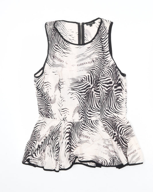 River Island Womens Ivory Animal Print Viscose Basic Blouse Size 12 Round Neck - Zebra Print
