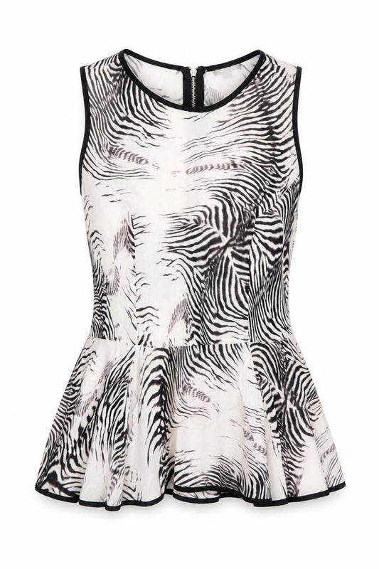 River Island Womens Ivory Animal Print Viscose Basic Blouse Size 12 Round Neck - Zebra Print