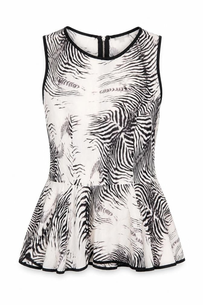 River Island Womens Ivory Animal Print Viscose Basic Blouse Size 12 Round Neck - Zebra Print