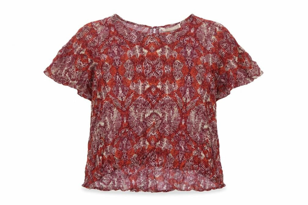 FOREVER 21 Womens Multicoloured Geometric Polyester Basic Blouse Size S Round Neck