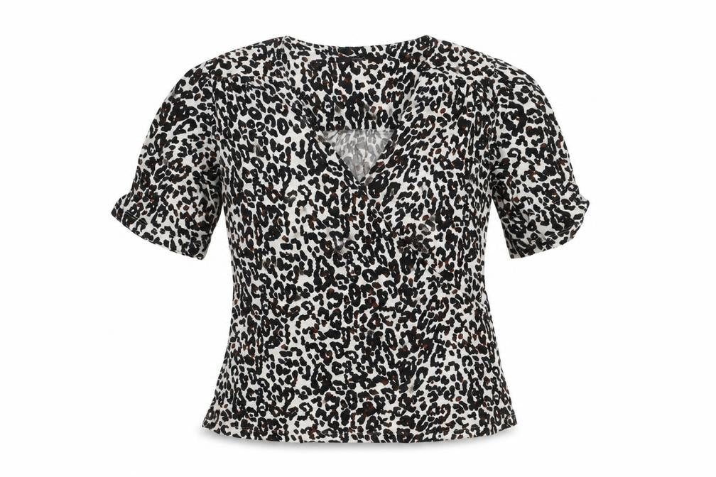 NEXT Womens Black Animal Print Viscose Basic Blouse Size 10 V-Neck - Leopard Print
