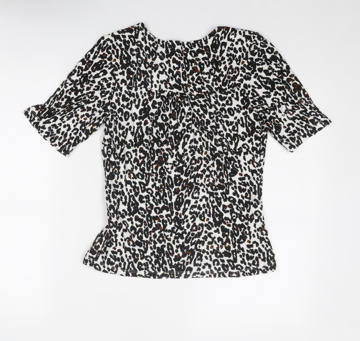 NEXT Womens Black Animal Print Viscose Basic Blouse Size 10 V-Neck - Leopard Print
