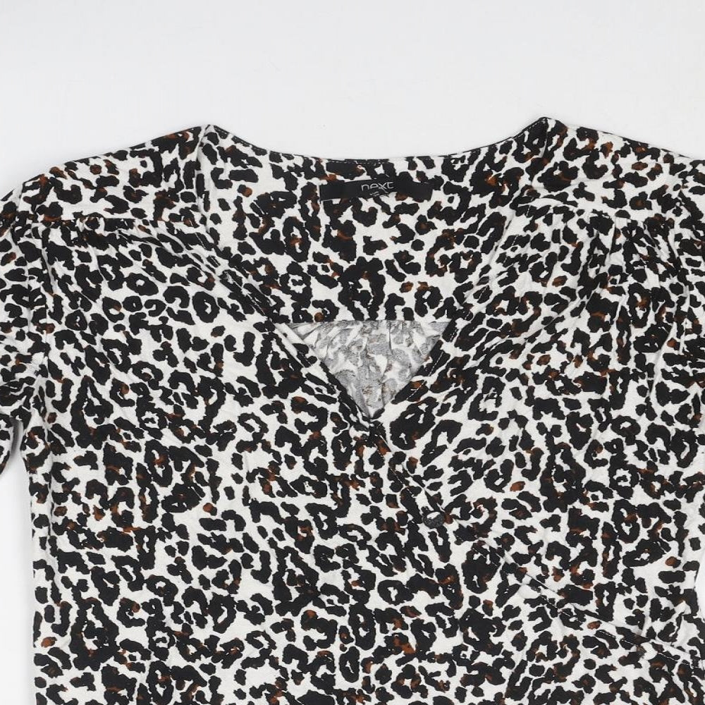 NEXT Womens Black Animal Print Viscose Basic Blouse Size 10 V-Neck - Leopard Print