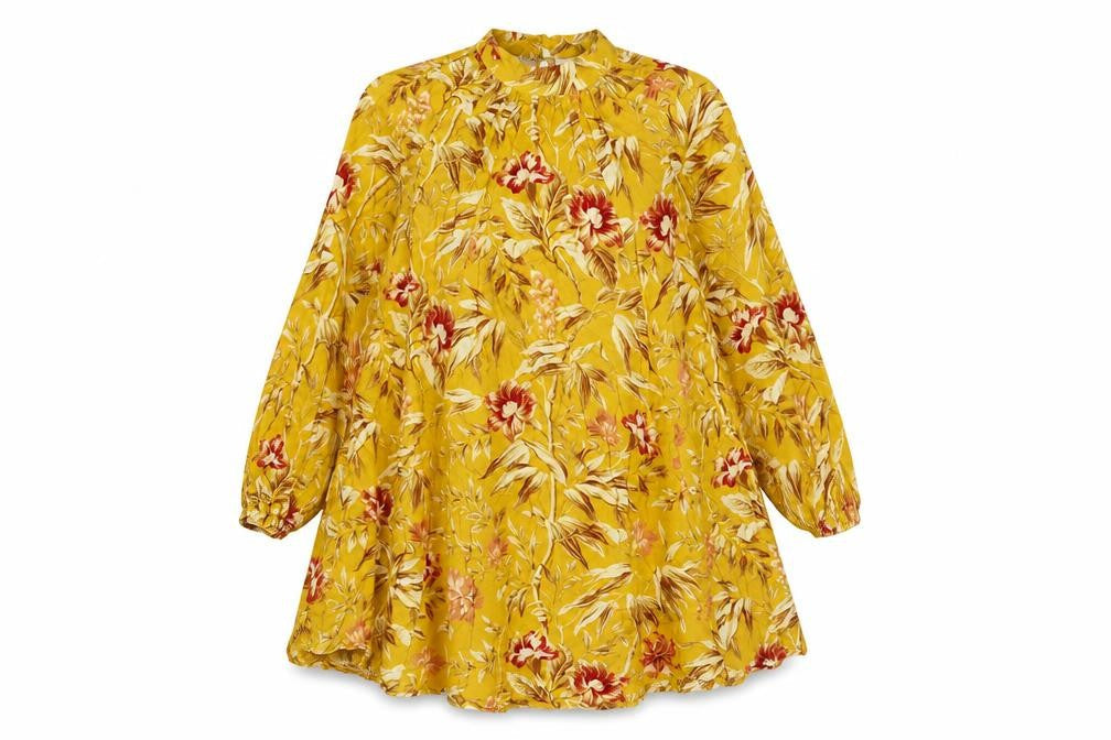 H&M Womens Yellow Floral Viscose Trapeze & Swing Size 12 Round Neck Button