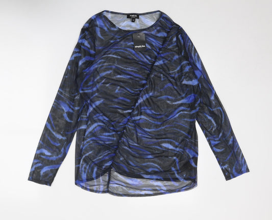 Simply Be Womens Blue Geometric Polyester Basic Blouse Size 16 Round Neck